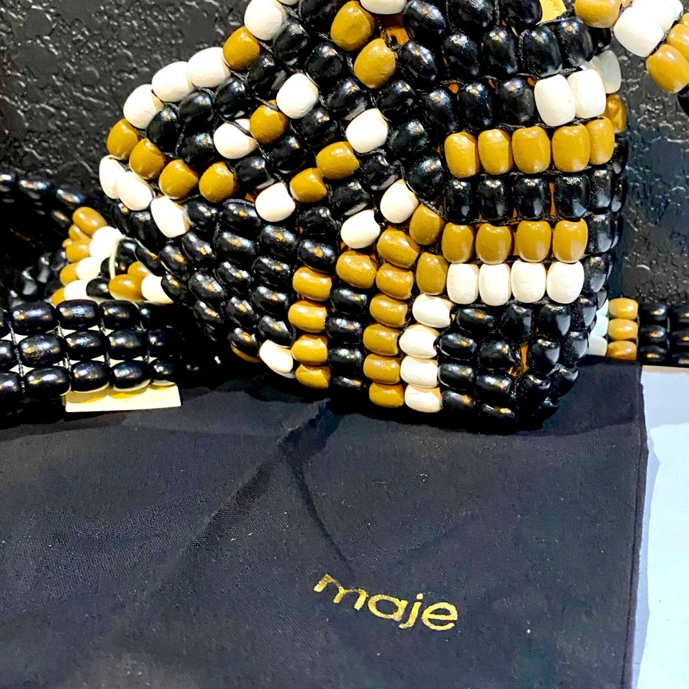 Maje Wooden Bead Black Tan & White Heart Bag NWT - Picture 11 of 16